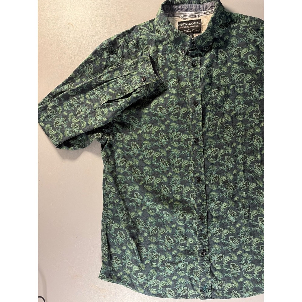 Cody James Button Down Shirt Mens XL Green Paisley Western Long Sleeve Cotton - Picture 4 of 7